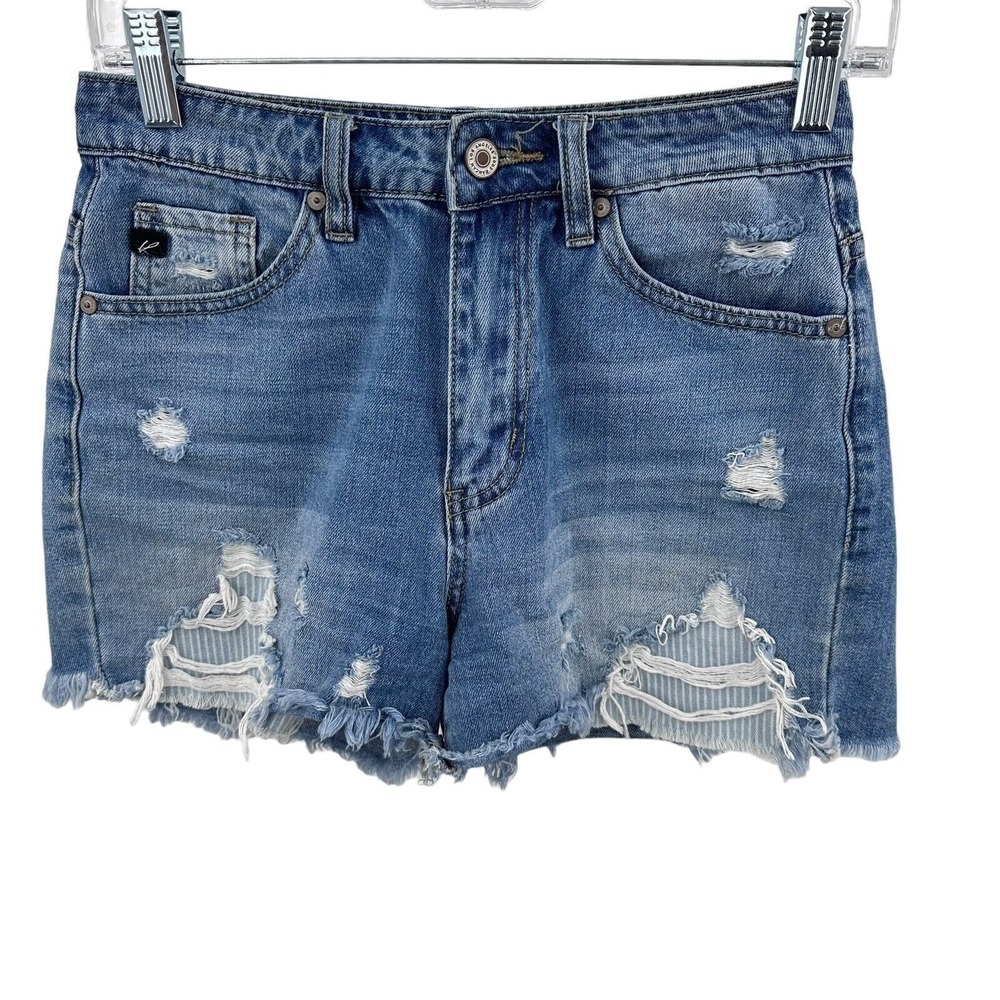 KanCan Los Angeles XS Distressed Denim Shorts Medium Wash Frayed Hem KC5197M